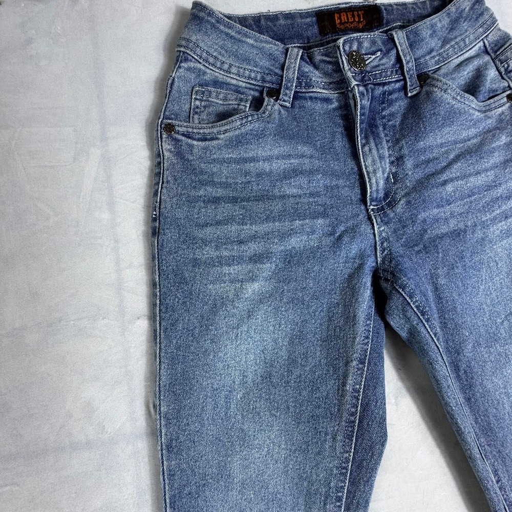 Crest Premium Womens Flared Bootcut Jeans Blue Denim Stretch Whisker 5-Pocket 1 - Picture 3 of 16